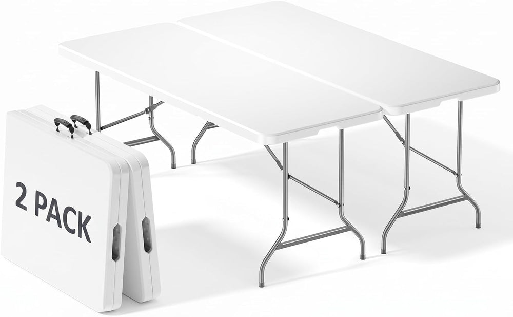 Sweetcrispy 6 FT Folding Picnic Table 2 Pack, Easy to Fold and Store