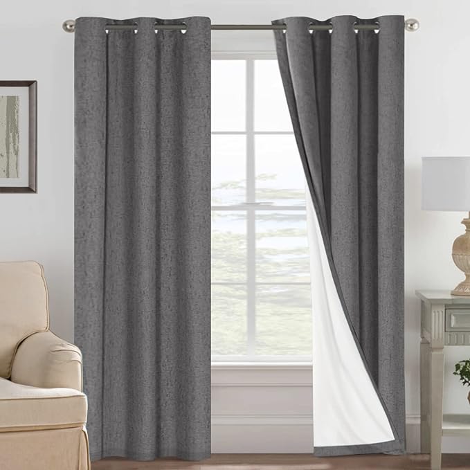 H.VERSAILTEX Primitive Linen Curtains 100% Blackout Curtain Drapes Burlap Fab...
