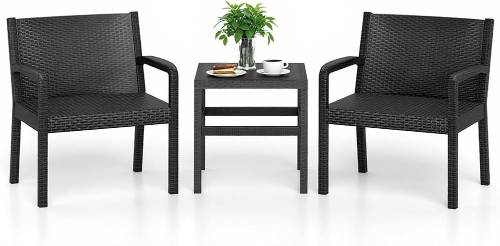 COSTWAY 3 Piece Patio Furniture Set, Outdoor PP Rattan Wicker Furniture Set
