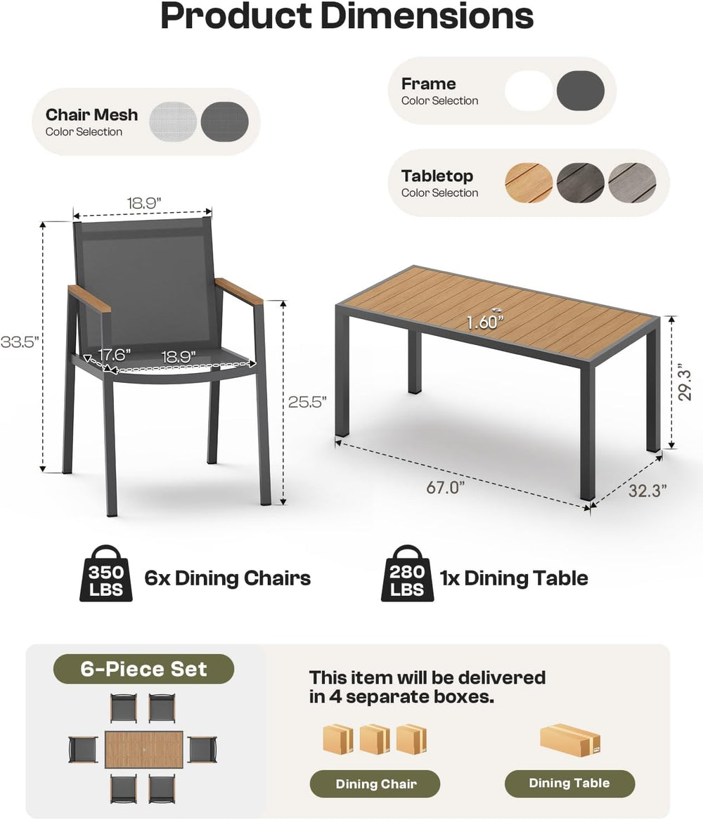 Outdoor Dining Set for 4, Aluminum Patio Table and Chairs Set, 5-Piece All We...