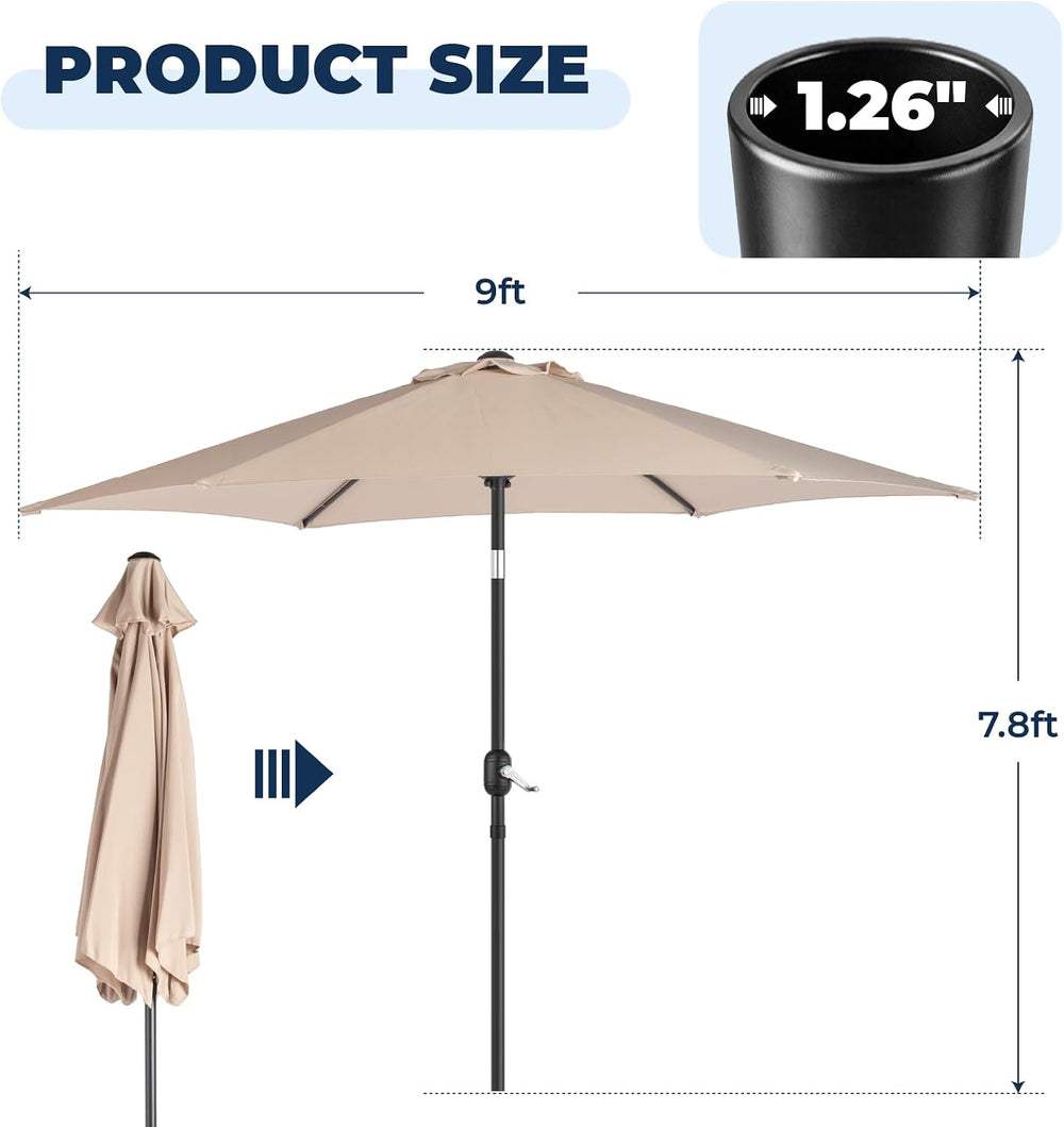 VINGLI 6-Piece Cast Aluminum Outdoor Patio Dining Set with 9ft Umbrella, Spac...