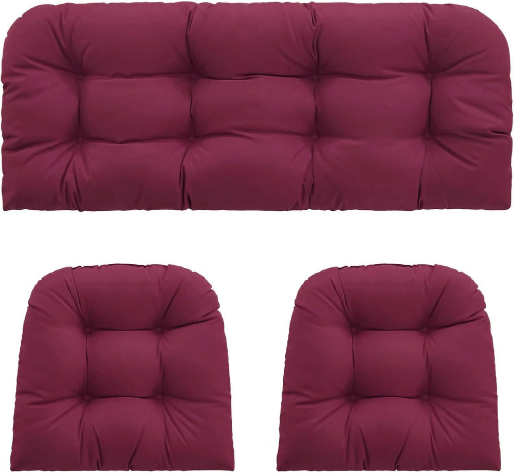 Outdoor Wicker Chair Cushions 3 Pieces, Burgundy