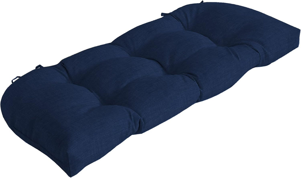 Arden Outdoor Tufted Wicker Settee Cushion, 41.5x18, Sapphire Blue