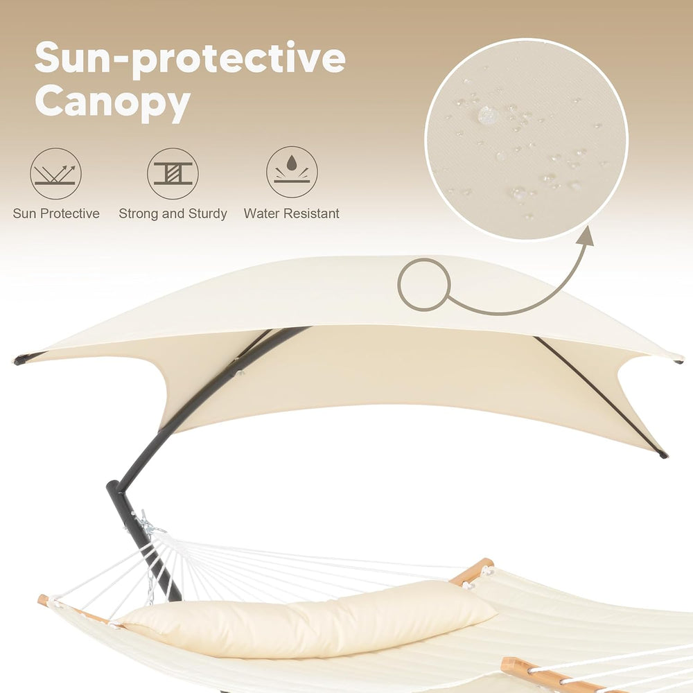 SUNCREAT Portable Outdoor Hammock with Stand, Canopy, Beige