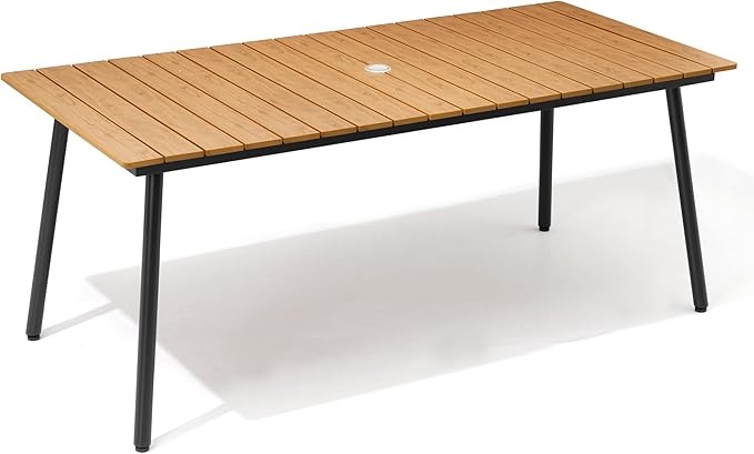 70" Patio Outdoor Dining Table for 4-6, Weather-Resistant Wood-Grain Top...