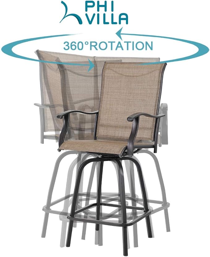 PHI VILLA 3 PCS Patio Swivel Bar Set Outdoor Furniture Bar Height Bistro Set,...