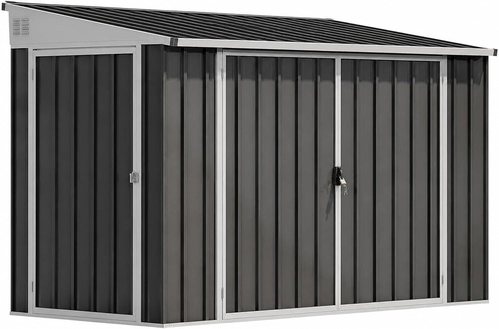 DWVO 7x4 FT 3-Door Storage Shed, Lockable Metal for Bike - Dark Gray