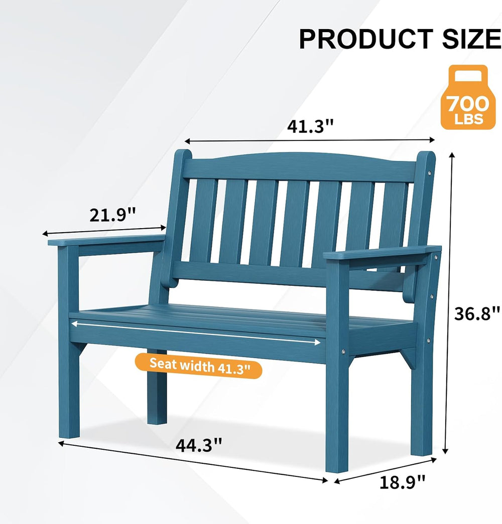 Psilvam 2-Person Poly Lumber Outdoor Bench with 700 Lbs Capacity, Brown