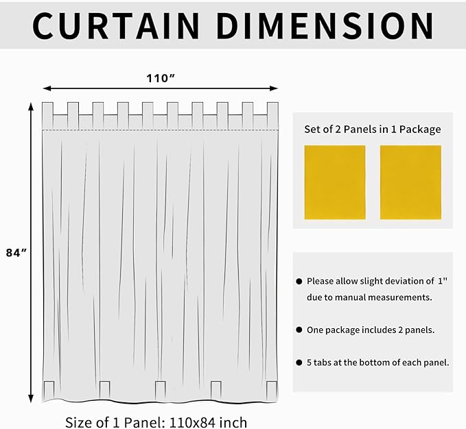 Easy-Going Outdoor Patio Curtains Detachable Tab Top Windproof Weatherproof C...