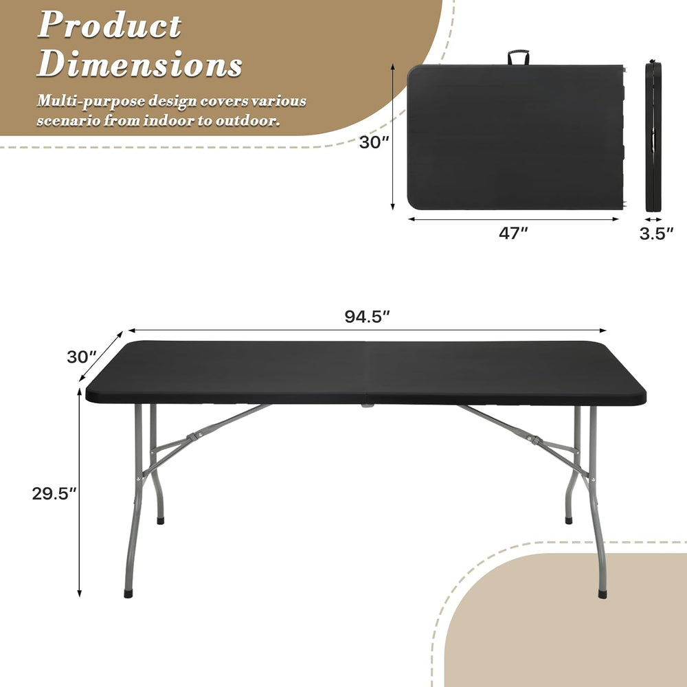 Athena Collection 8ft Folding Table Plastic Fold-in-Half Table, Black