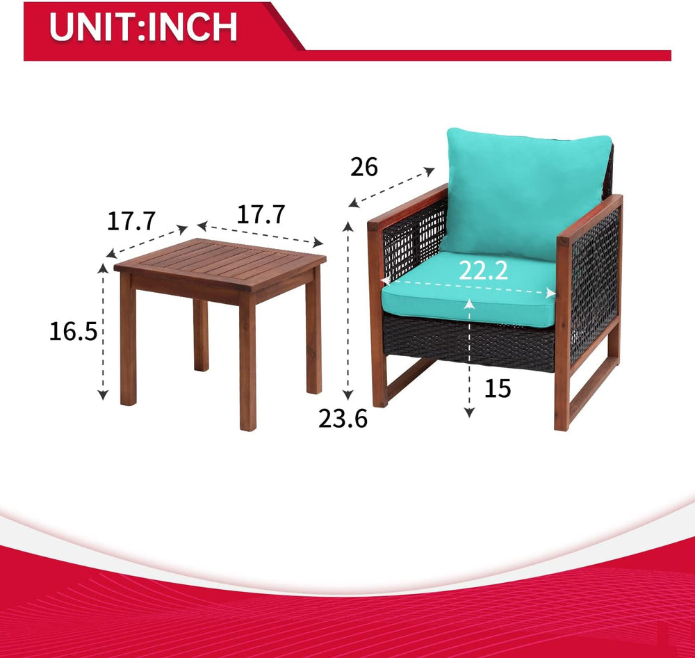 FDW 3-Piece Patio Bistro Set Acacia Wood Outdoor Chat Conversation Table Chai...