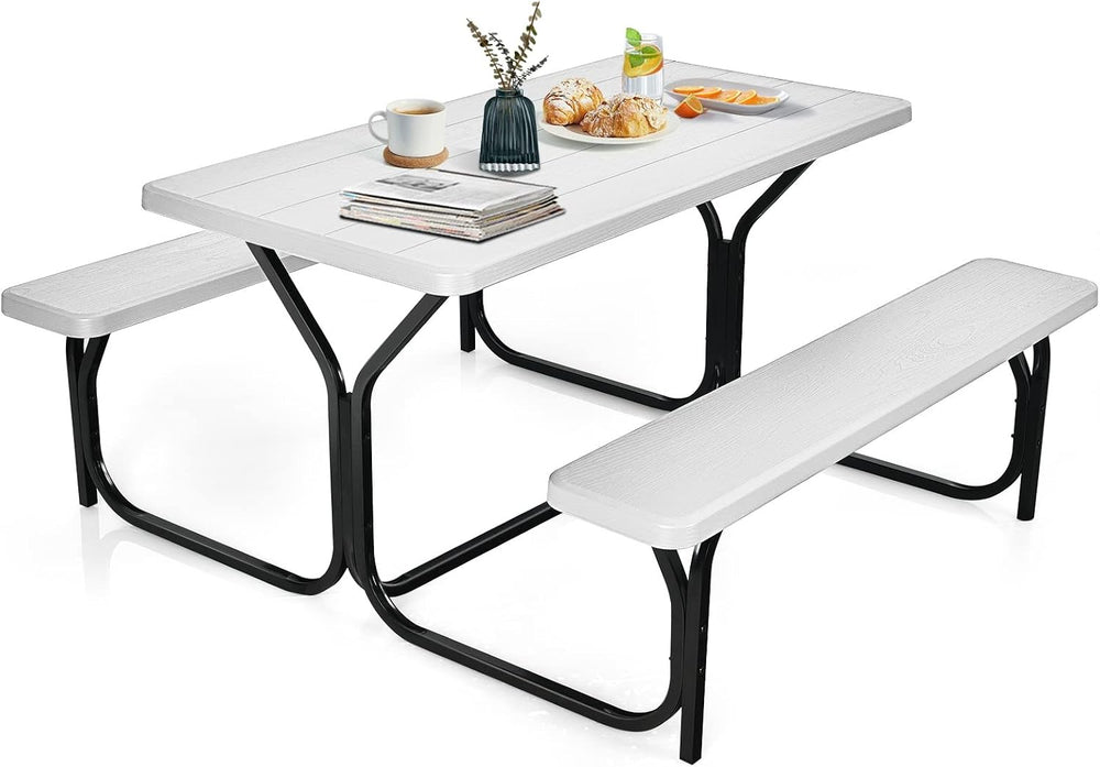 LDAILE Picnic Table Bench Set, Portable Plastic Picnic Table