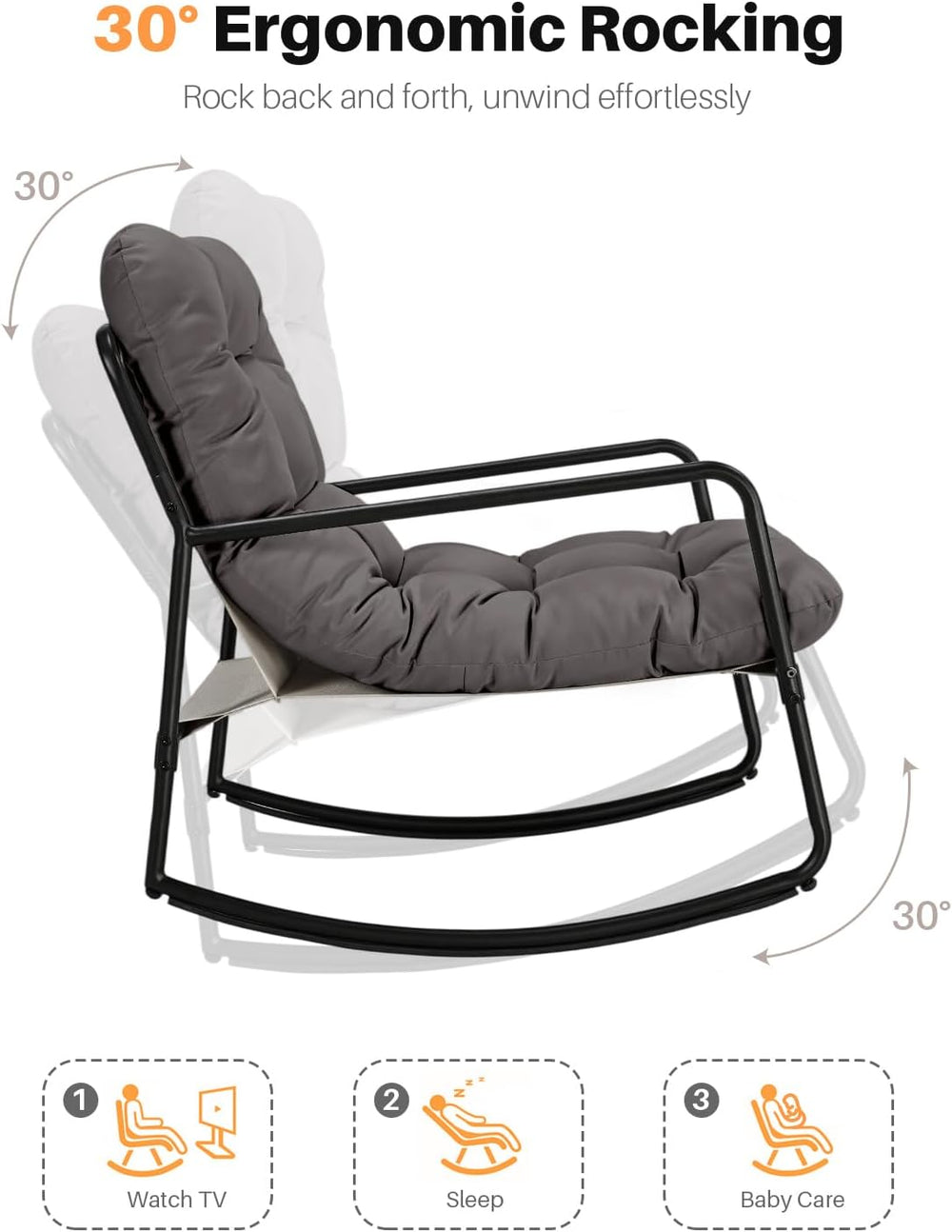 Outdoor Rocking Chair, Metal Patio Rocking Chair, Indoor Rocking Chair with C...