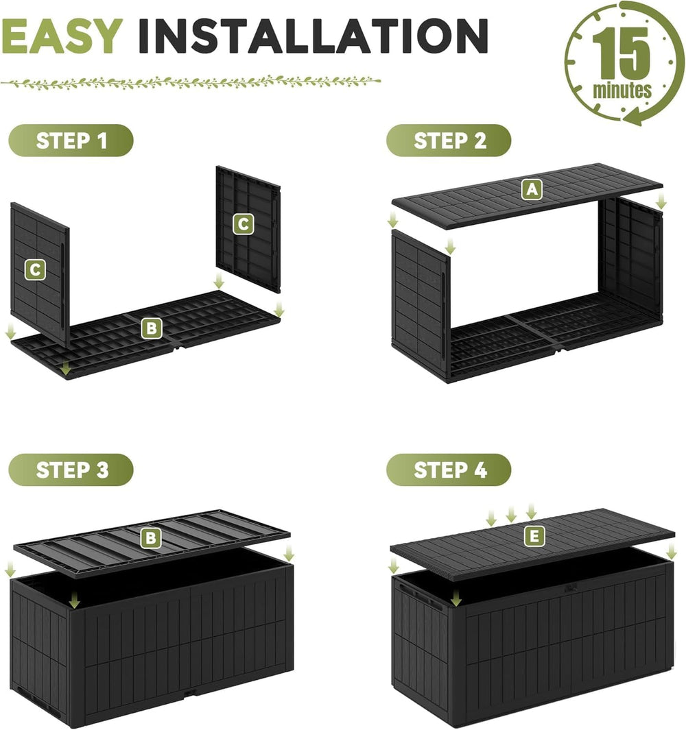 UDPATIO 120 Gallon Lockable Deck Box Outdoor Storage Box Waterproof Indoor Ou...