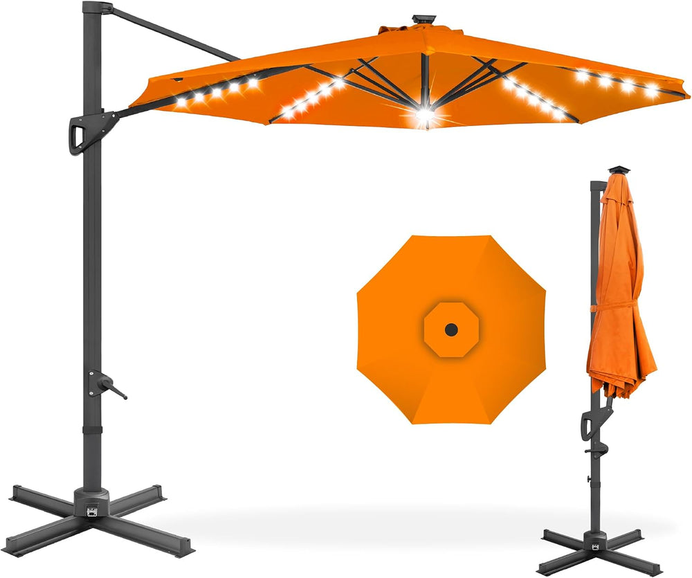 Best Choice Products 10ft Solar LED Cantilever Patio Umbrella, 360-Degree Rot...