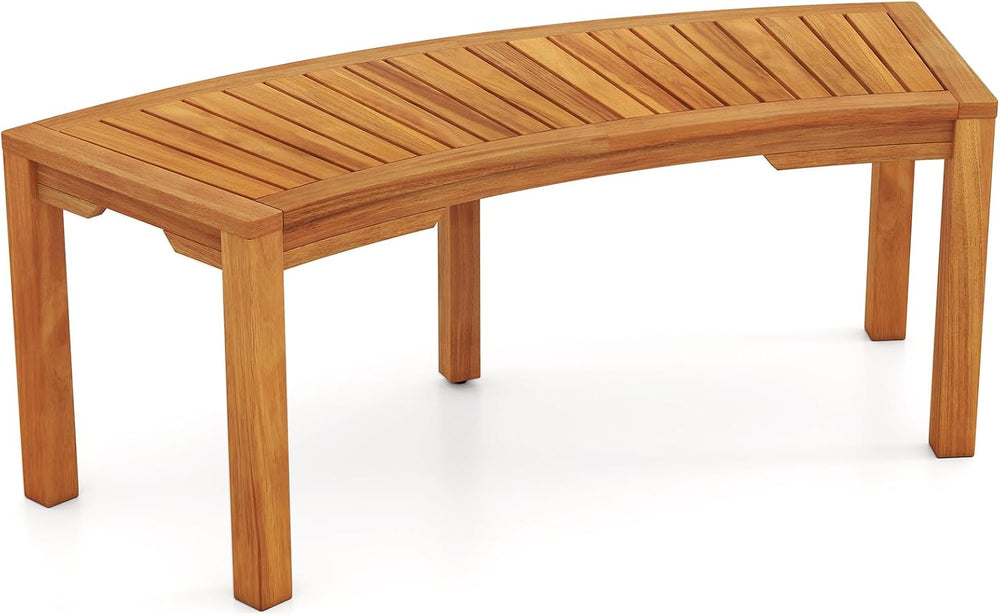 Moccha Outdoor Curved Bench, Acacia Wood Fire Pit Bench w/Slatted Seat, Loves...