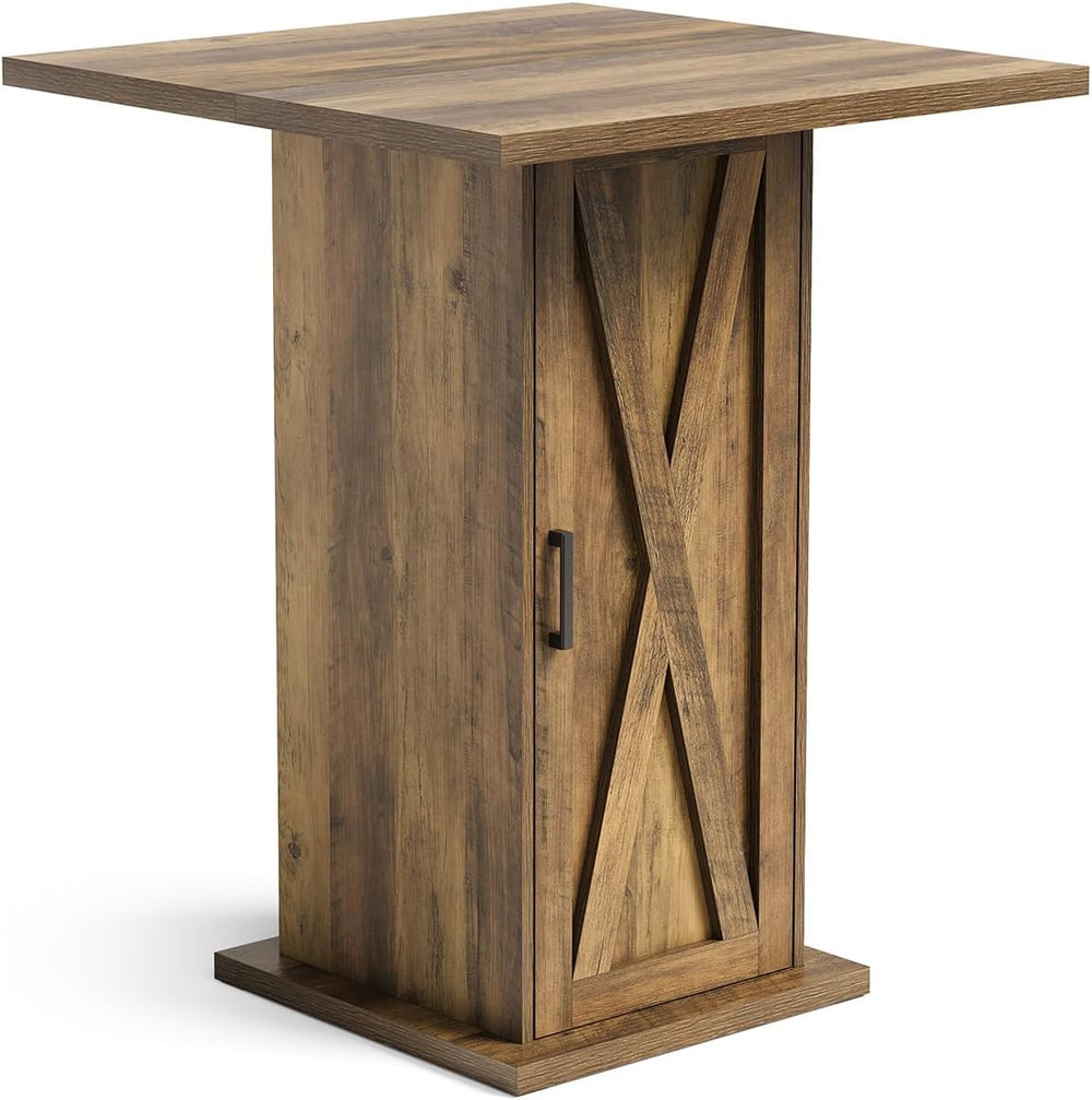 LITTLE TREE Bar Table with Storage Cabinet, 39.4" H Square High Top Pub ...