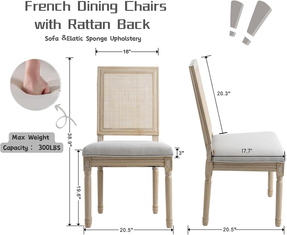 CIMOTA Farmhouse Dining Chairs Set of 4, French Rattan Dining Room Chairs wit...