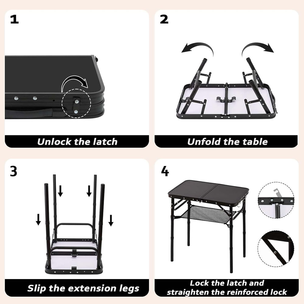 YihuiKo Folding Picnic Table with Storage Net, Lightweight Portable Table