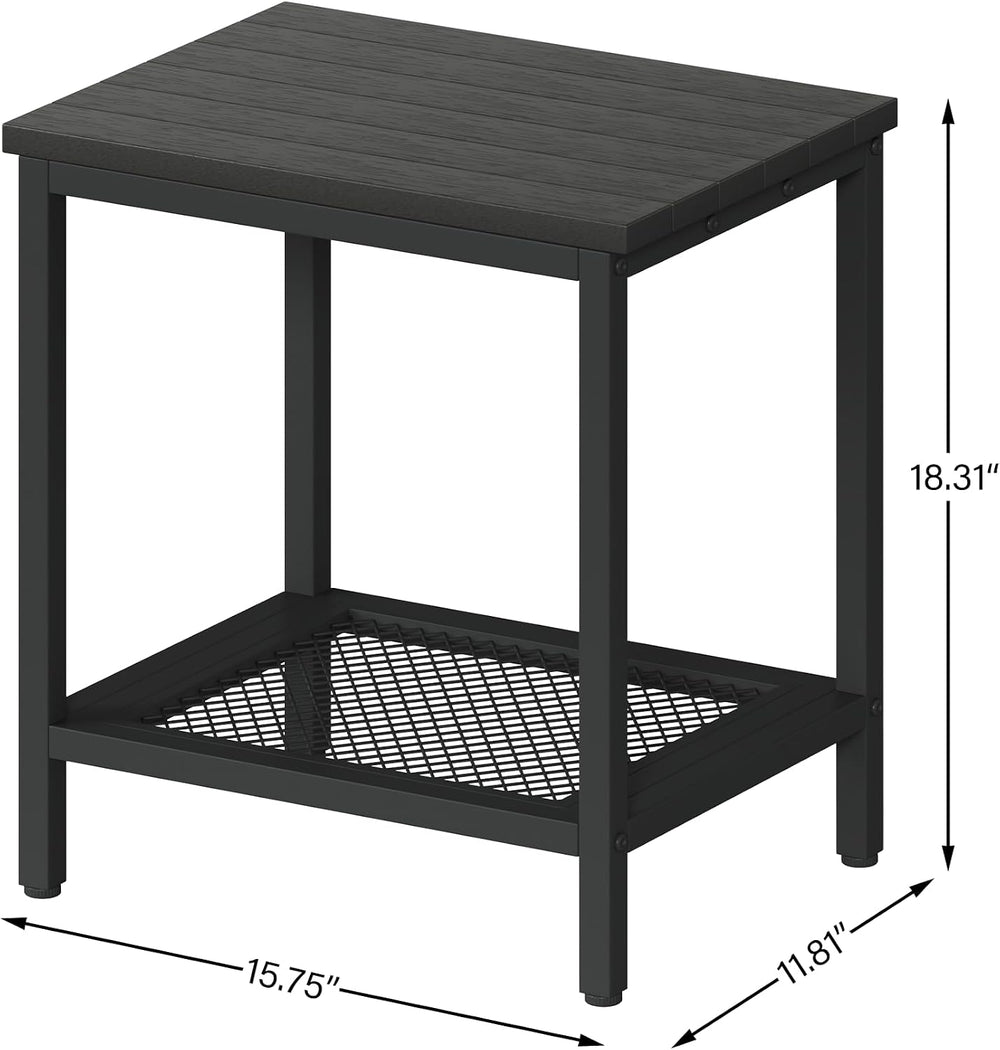 Outdoor Side Table with Storage 2-Tier Patio End Table,Black 2PC