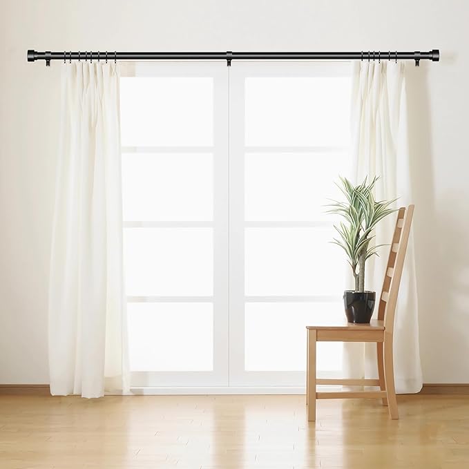 2 Pack Black Curtain Rods for Windows 48 to 84, 1 Inch Adjustable Heavy Duty ...