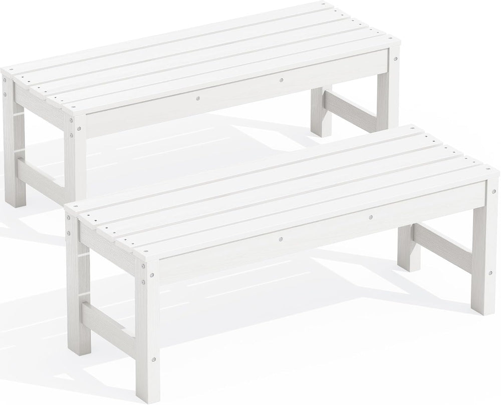 SERWALL 47 Inches Backless Outdoor Bench for 2-Person, White, 2 Pack