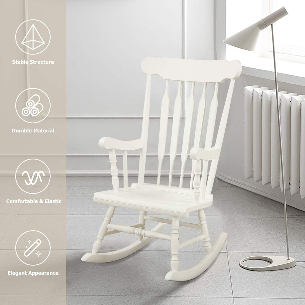 GIANTEX Indoor & Outdoor Wood Rocking Chair, Patio Rocking Chair, White