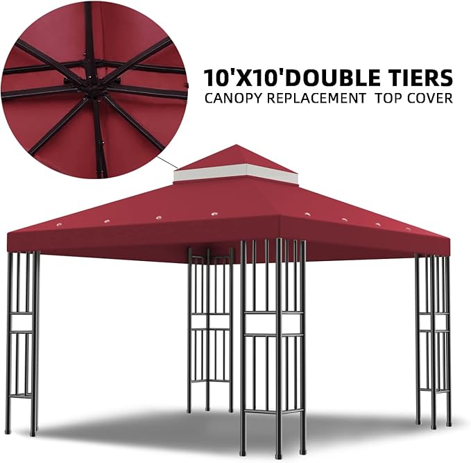 Sumfaller 10x10 FT Gazebo Replacement Canopy Top Cover Double Tiered Canopy T...