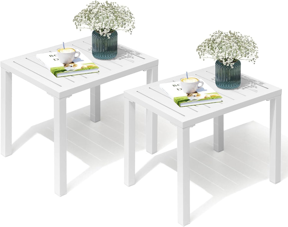 Crestlive Products Outdoor Side Table Set of 2, Aluminum Rectangular Side/End...