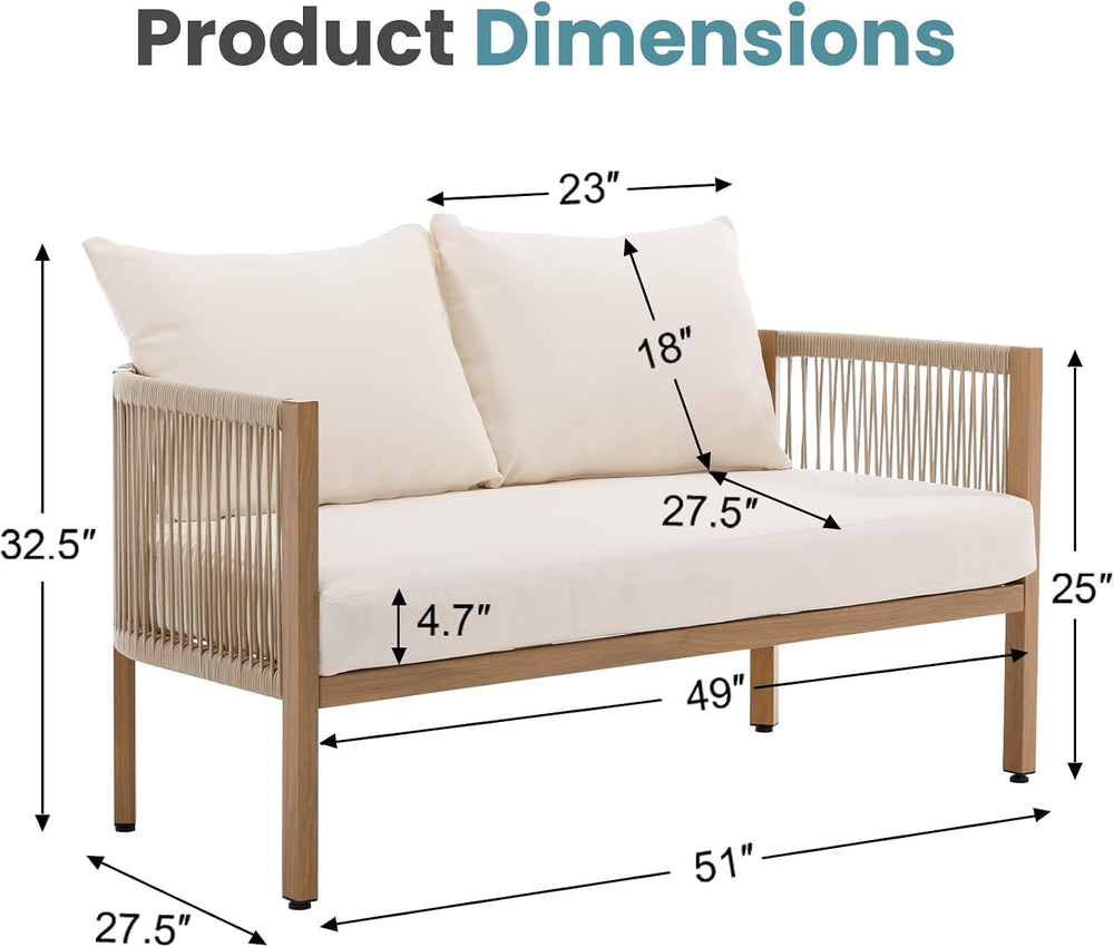 Wicker Patio Sofa Furniture Outdoor Loveseat Balcony Couch, Beige