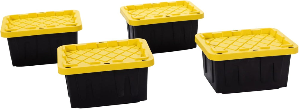 Plastic 5-Gallon Storage Tote with Lockable Lid, 4-Pack - Black/Yellow