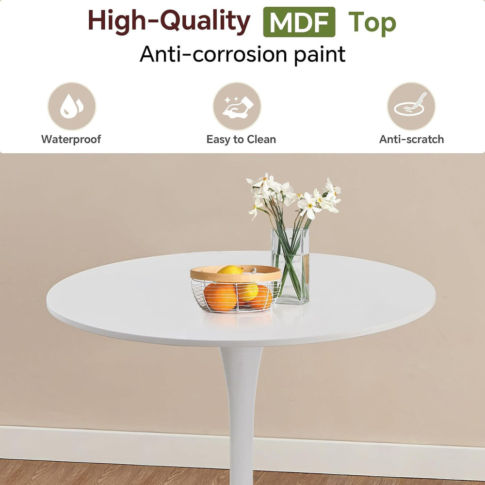 27.5" Tulip Round Dining Table with Metal Pedestal White