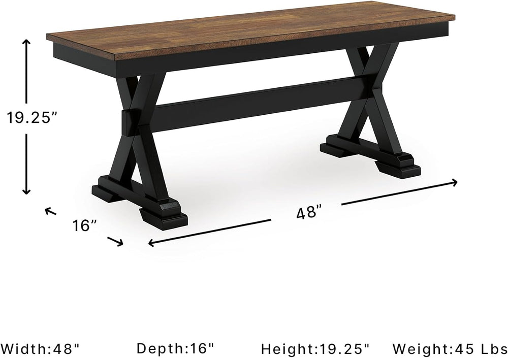 Signature Design by Ashley 1-Piece Wood Dining Bench, 48" 2-Tone Farmhouse
