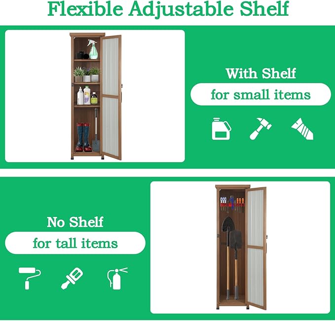 Outdoor Storage Cabinet Weatherproof, Tall Wood Garden Potting Bench Table wi...