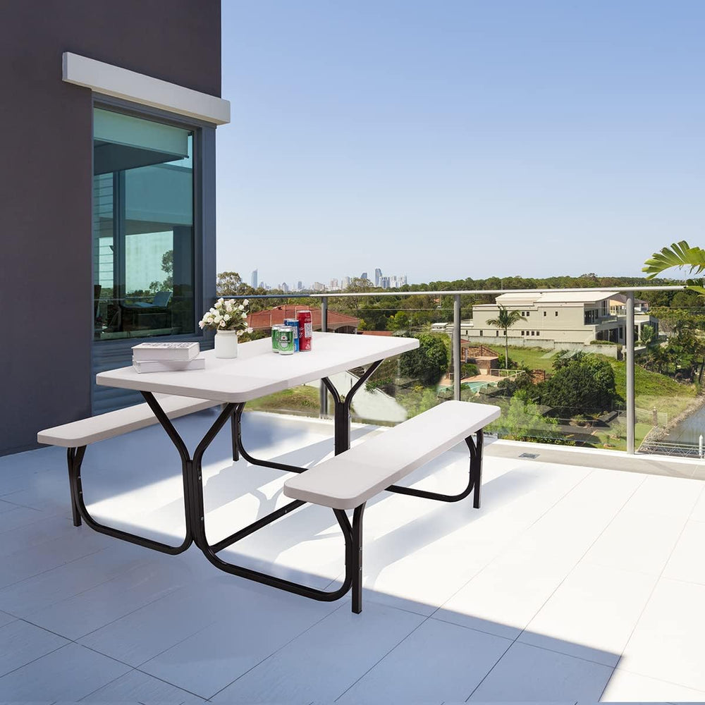 LDAILE Picnic Table Bench Set, Portable Plastic Picnic Table