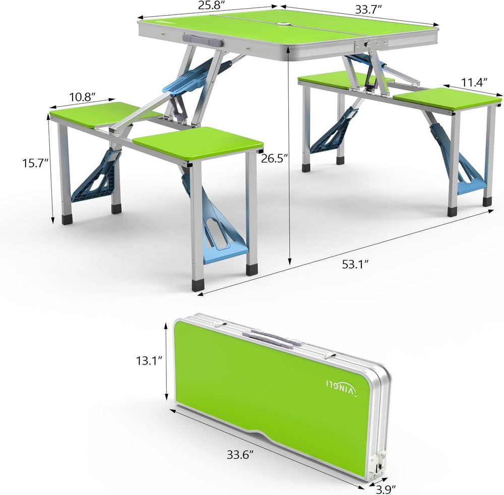 VINGLI 4Ft Portable Folding Picnic Table Camping Table Foldable Set with 4 Se...