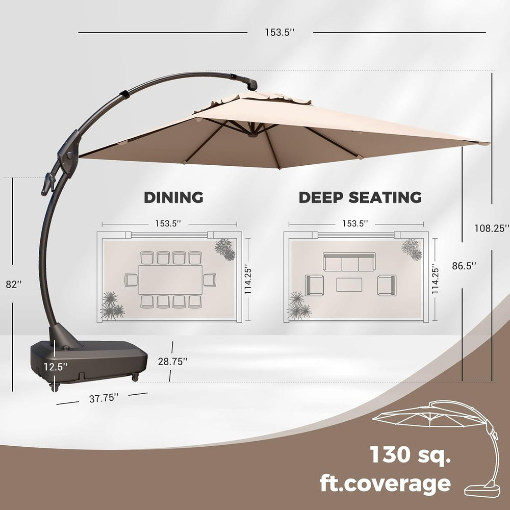 Grand patio 10x13 FT Large Cantilever Umbrella with Base & Cover, Champagne