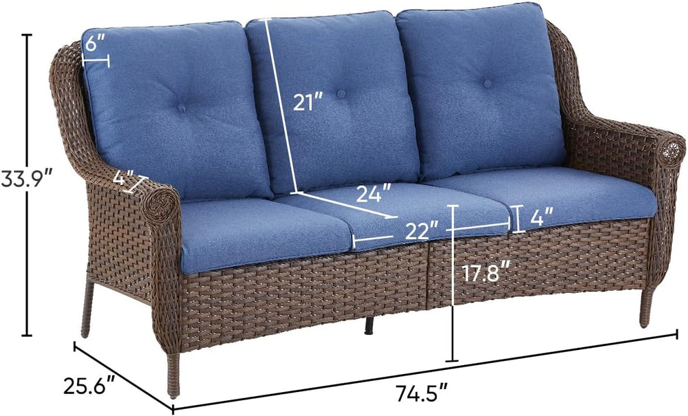 Patio Couch Outdoor Wicker Sofa - Heavy Duty All-Weather Brown Rattan 3-Seate...