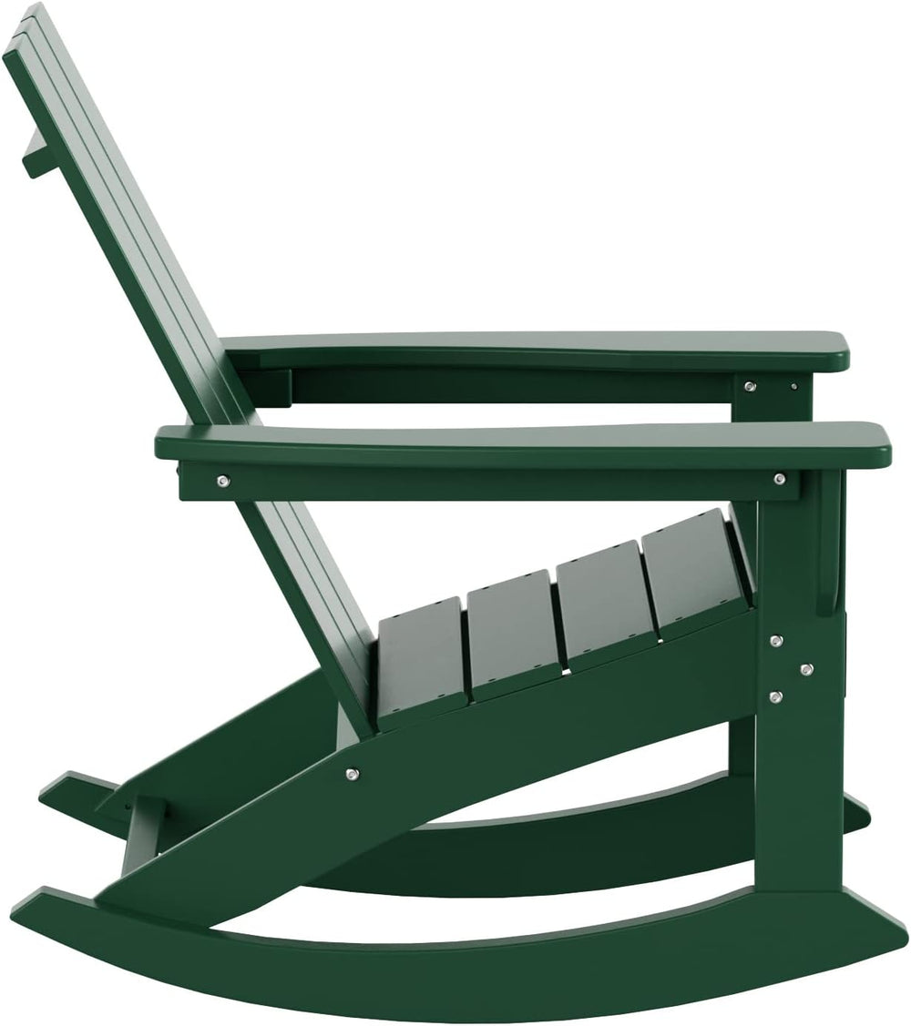 WO HOME FURNITURE Modern HDPE Outdoor Adirondack Rocking Chair, Dark Green