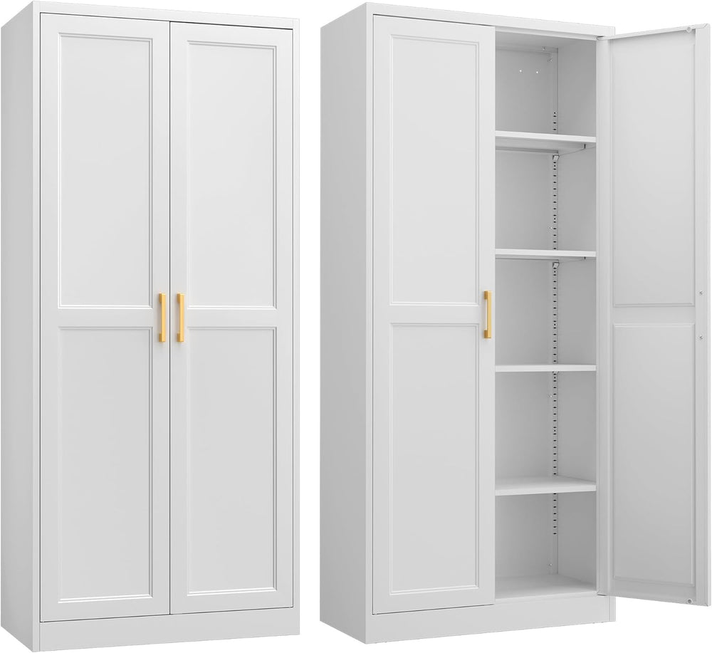 Steeloong 71"Metal Pantry Storage Cabinet with Doors & 4 Adjustable ...