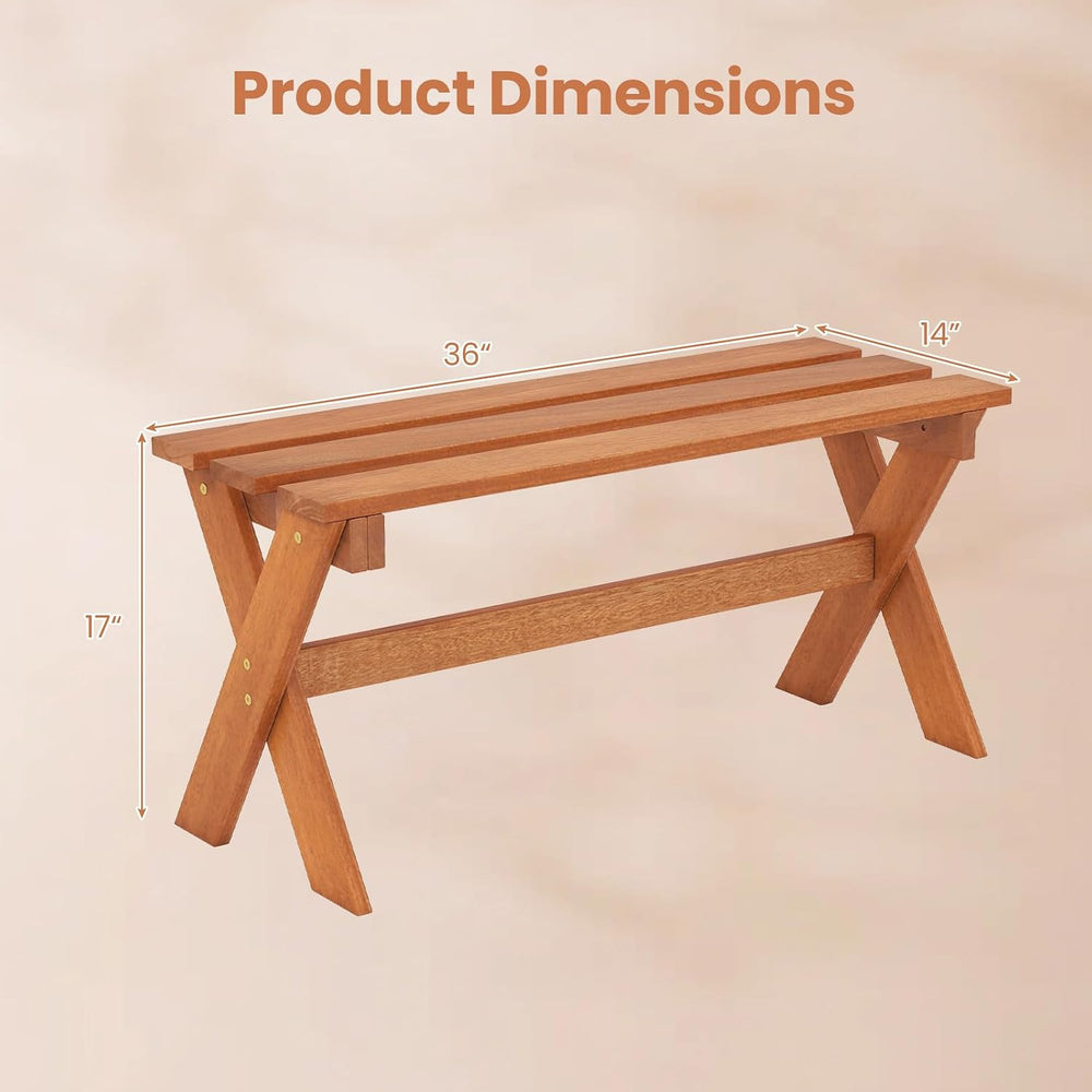 Tangkula Wood Backless Outdoor Bench, 2-Person Garden Bench, 1 Pack, Rustic