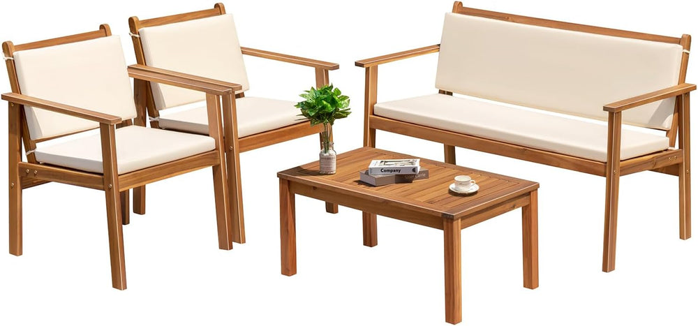 Greesum Outdoor Patio Furniture, 4 Piece Bistro Sofa Set with Coffee Table an...