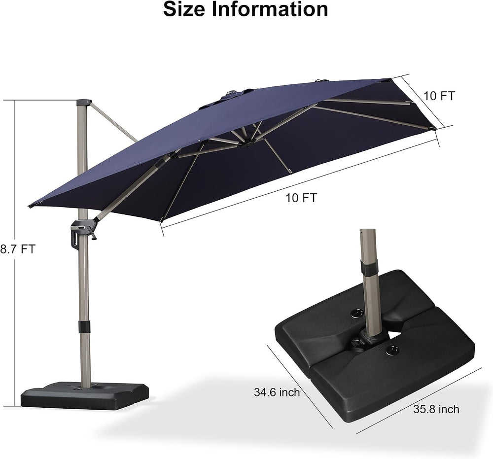 PURPLE LEAF Cantilever Umbrella with Base 10' x 10' UV Protection Nav...