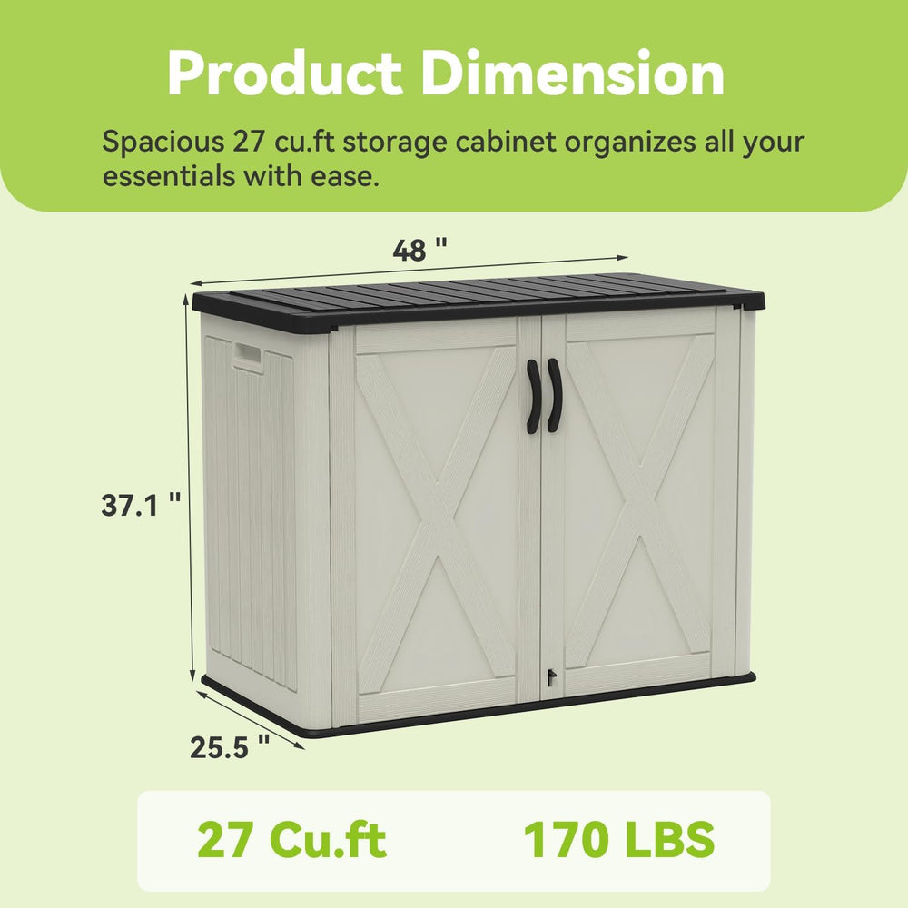 Devoko 26 Cu Ft Resin Outdoor Storage Cabinet, Plastic Horizontal Shed