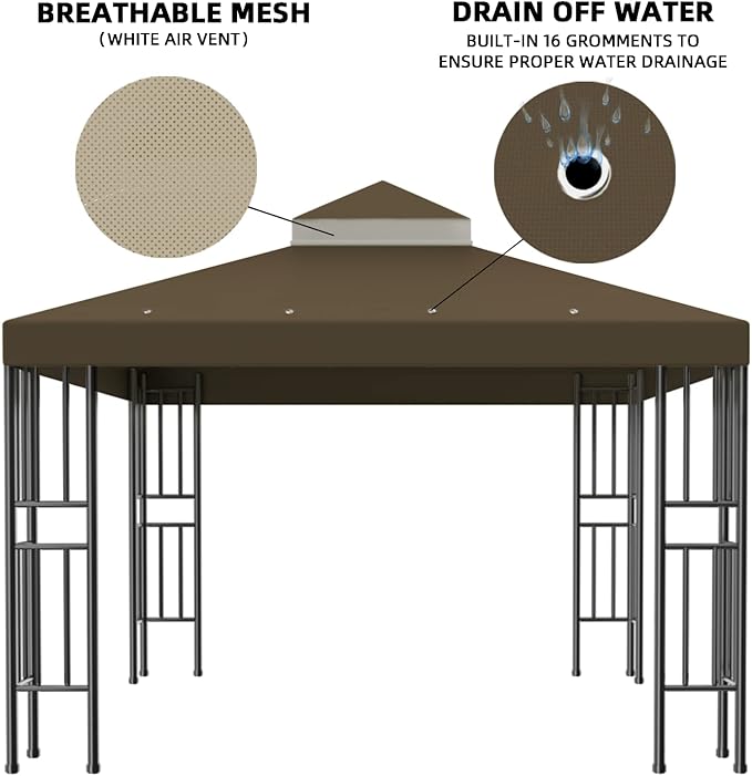 Sumfaller 10x10 FT Gazebo Replacement Canopy Top Cover Double Tiered Canopy T...