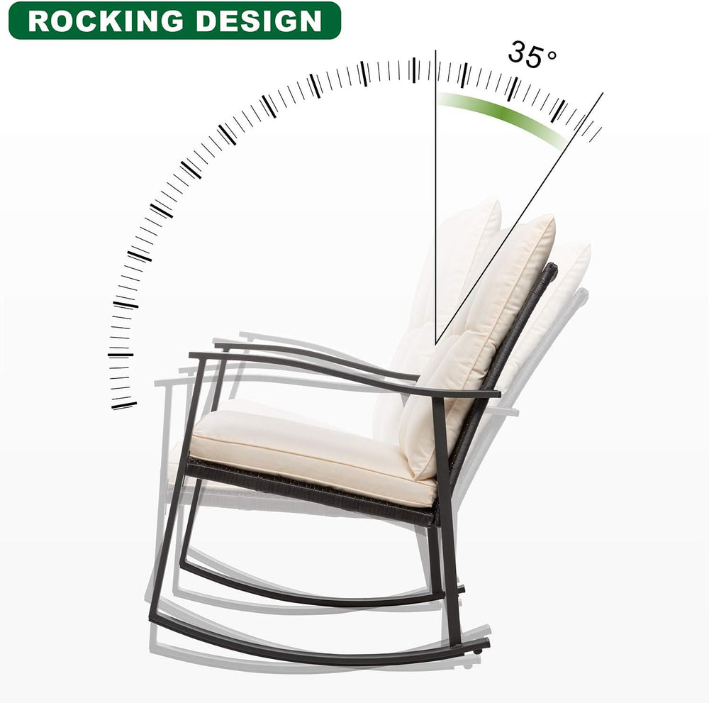 Shintenchi Outdoor 3-Piece Rocking Bistro Set,Wicker Patio Furniture Porch Ch...