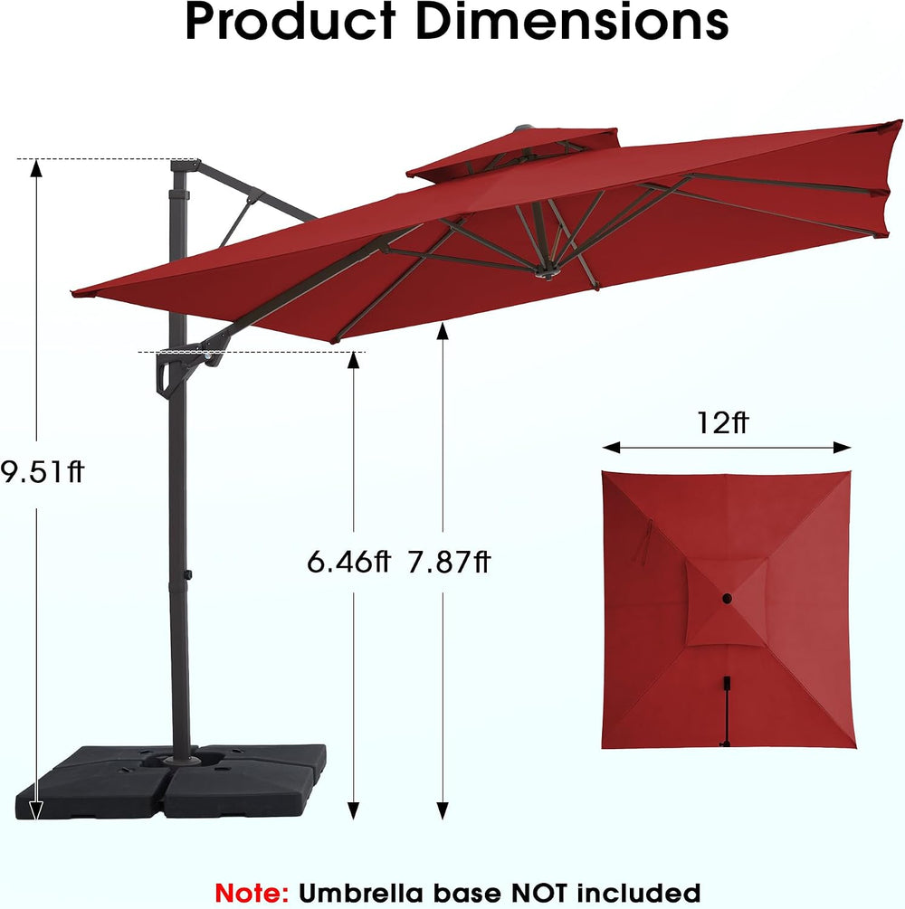 JEAREY 12x12 ft 2-Tier Cantilever Patio Umbrella, Outdoor Offset Umbrella