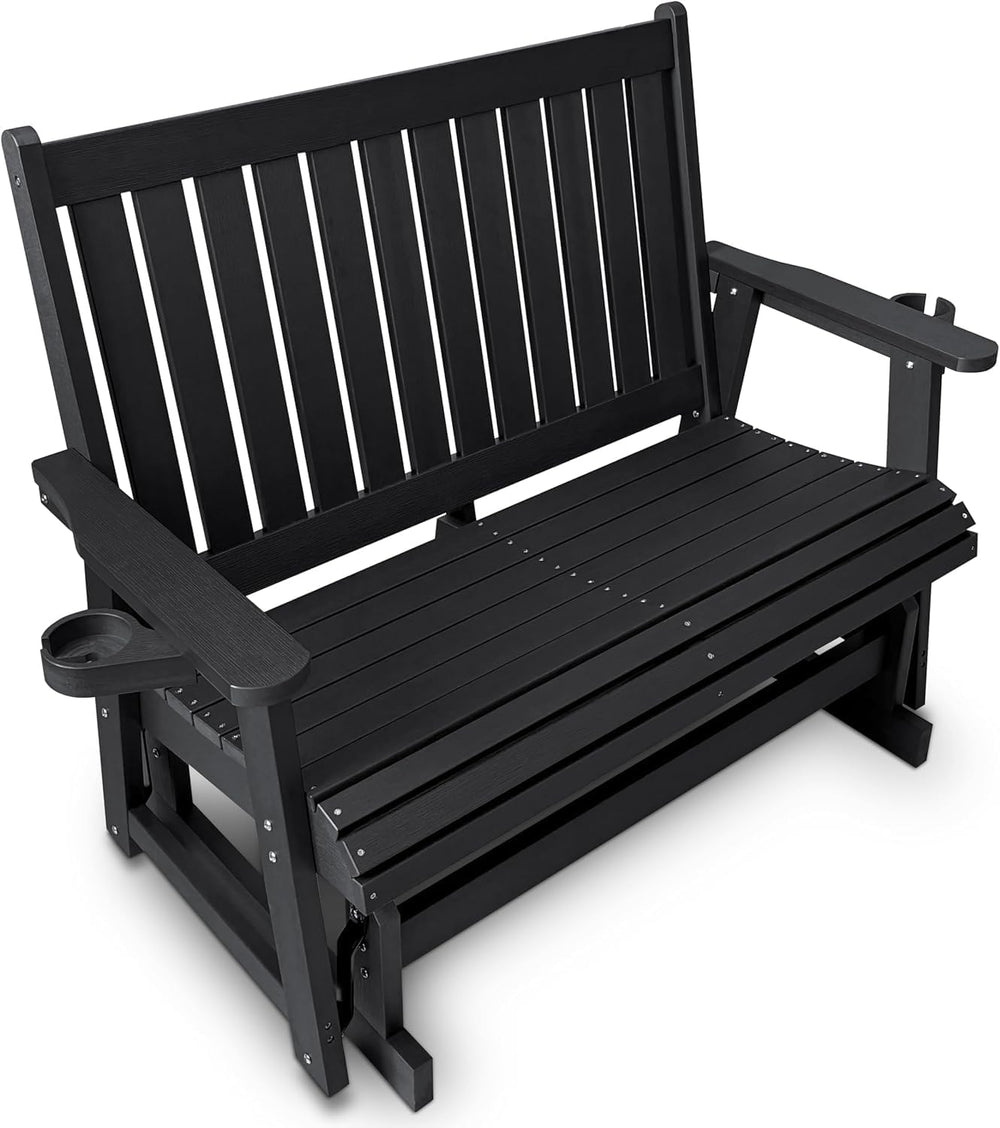 HIPS Patio Glider Two-Seat with Cup Holders, Durable HIPS Material, All-Weath...