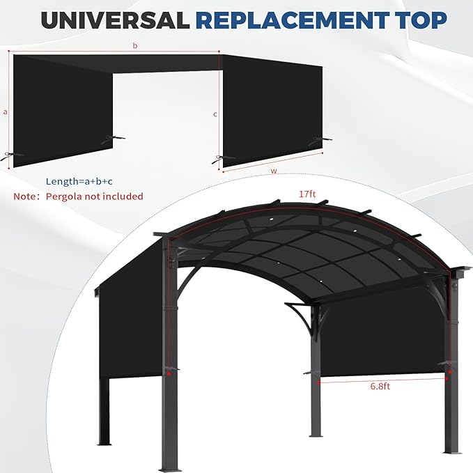 Universal Waterproof Pergola Canopy Shade Cover Replacement - 17'x6.8'...