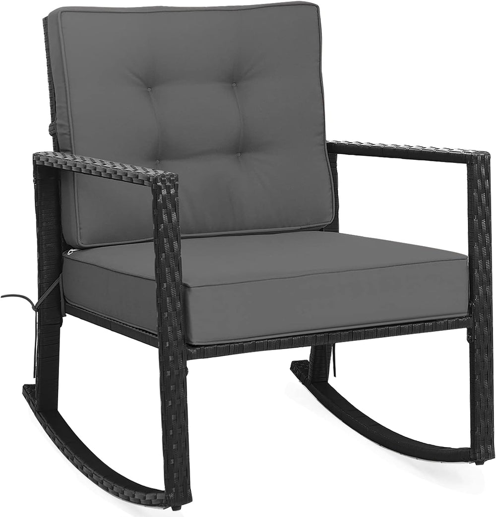 Tangkula Outdoor Rocking Chair with 5” Thick Soft Cushions, Grey (1)